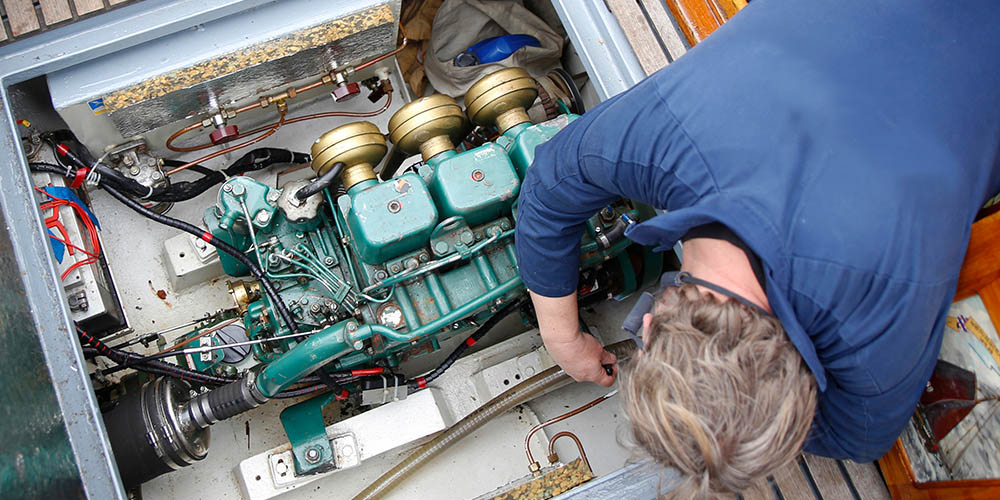 Promar Technician working on Inboard Engine service